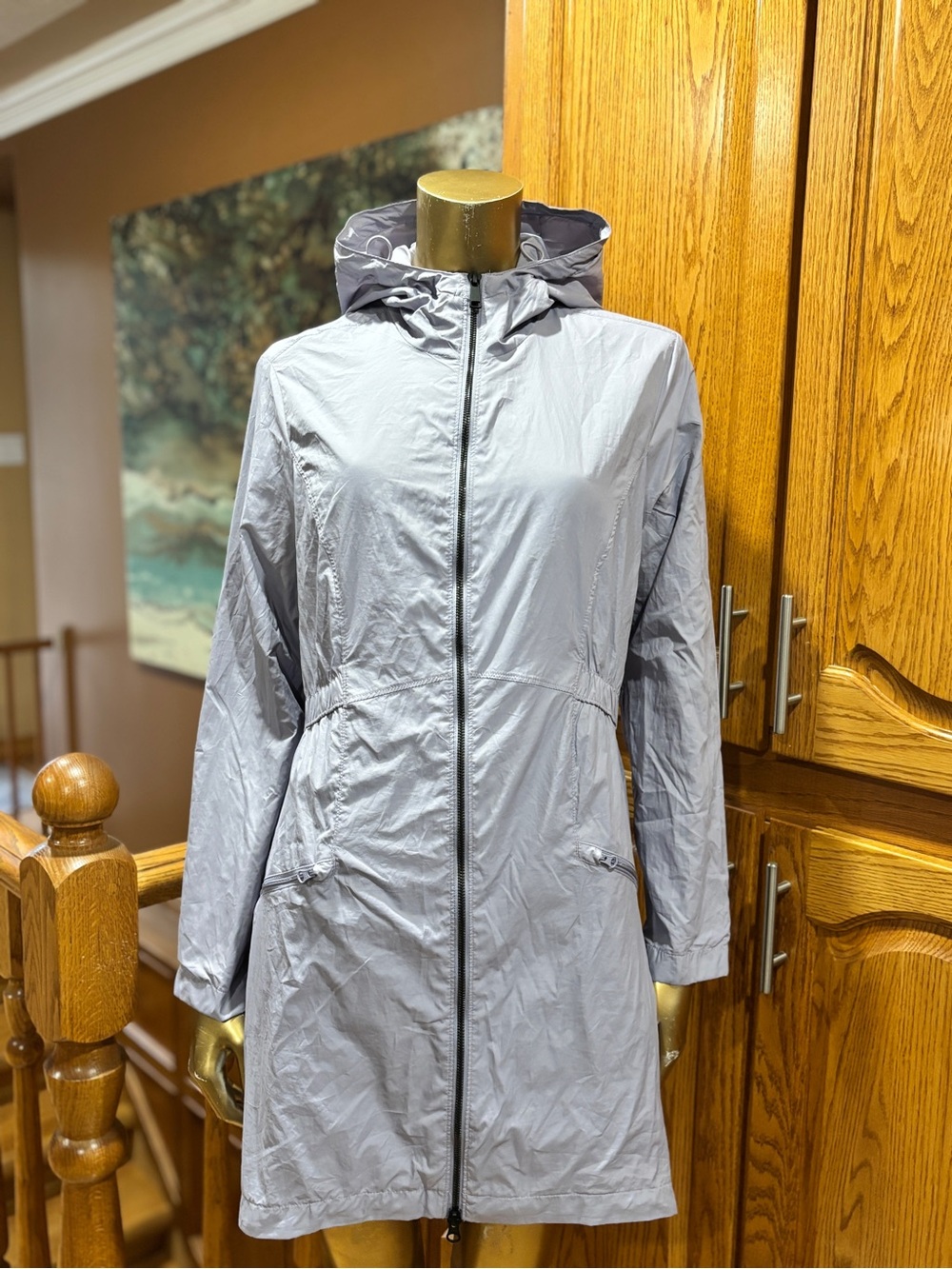 Kirkland Signature Light Gray Hooded Trench Coat Windbreaker